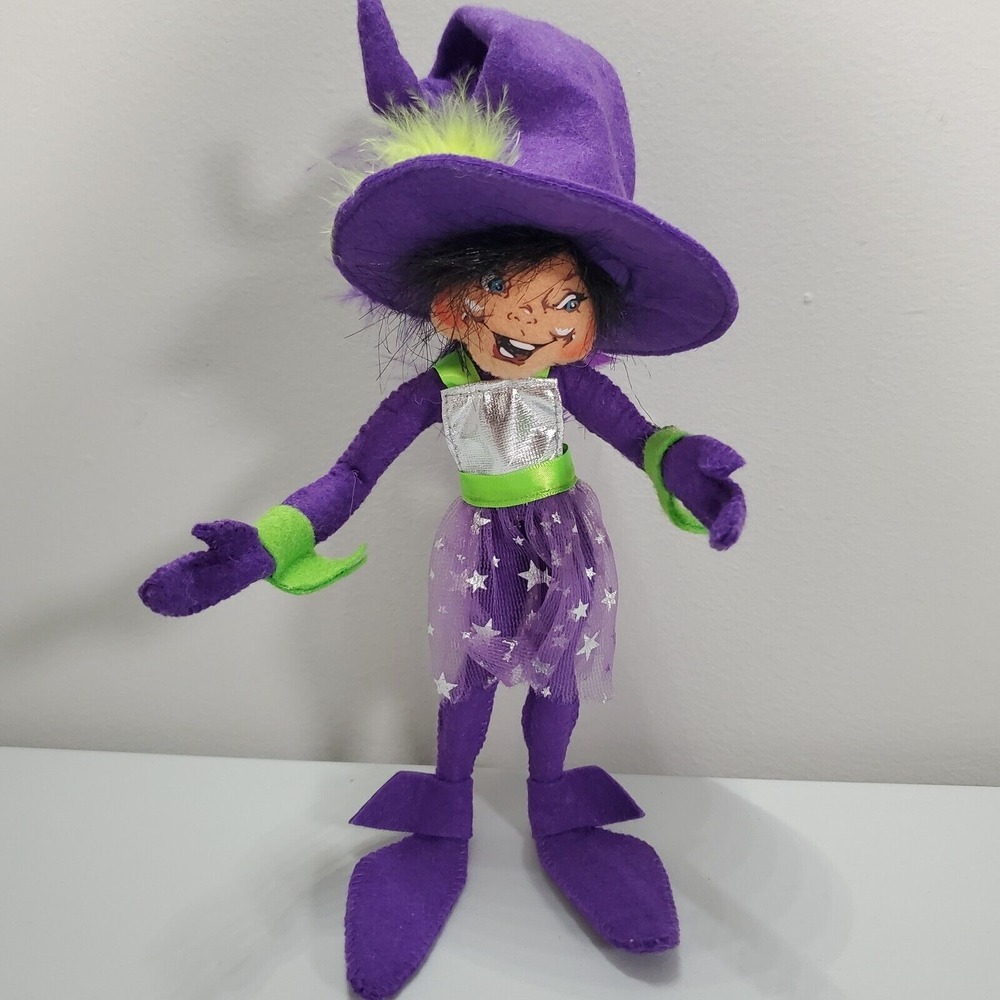 Annalee 2009 Purple Witch‎ Elf Doll 9in Poseable Felt Halloween Decor